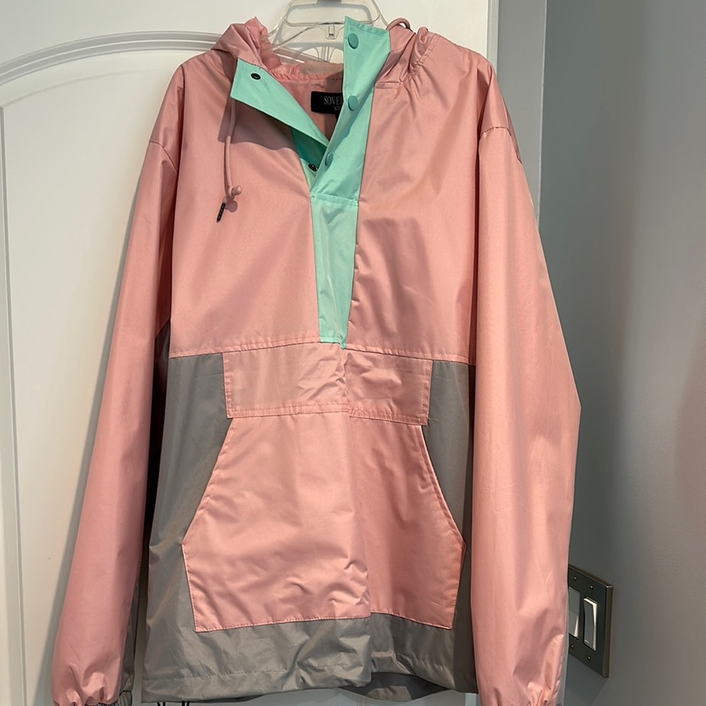 Pink and Gray Windbreaker with Mint Accents